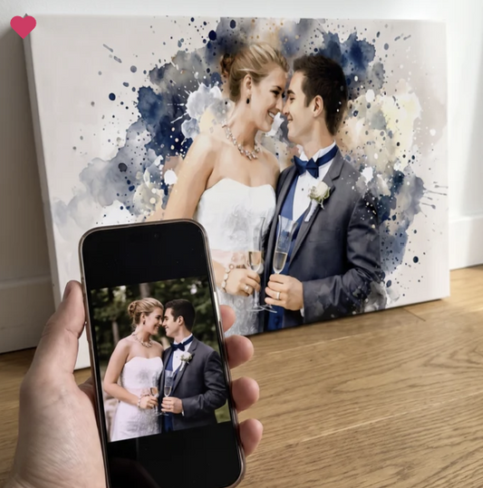 Custom Watercolor Splash Wedding Portrait Wall Décor
