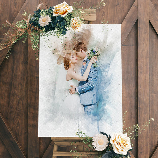 Custom Watercolor Splash Wedding Portrait Wall Décor